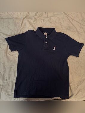 Psycho Bunny Men's Navy Polo with Pink Bunny Logo